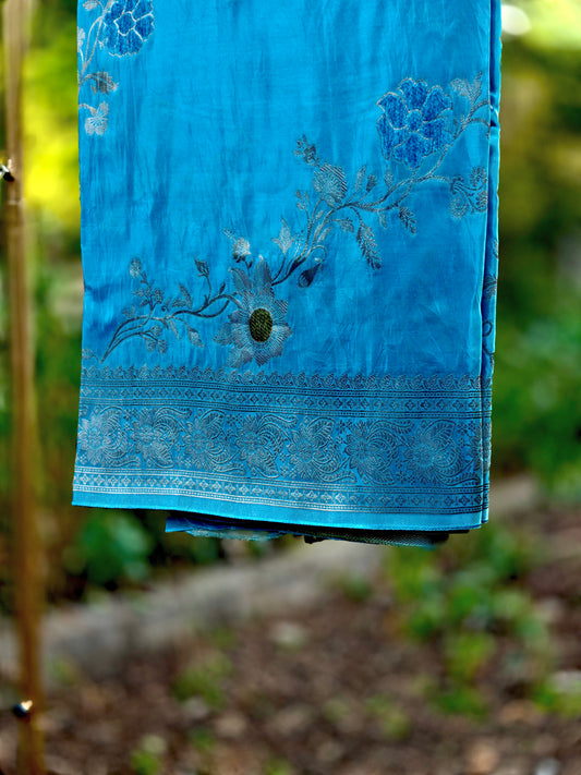 Sapphire Bloom Premium Banarasi Silk Saree