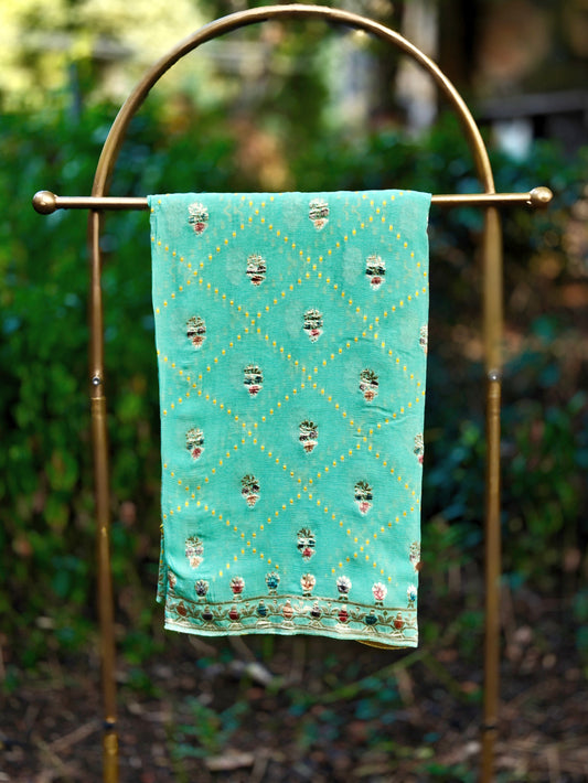 Aqua Bloom Pure Georgette Saree with Multicolour Floral Zari Border