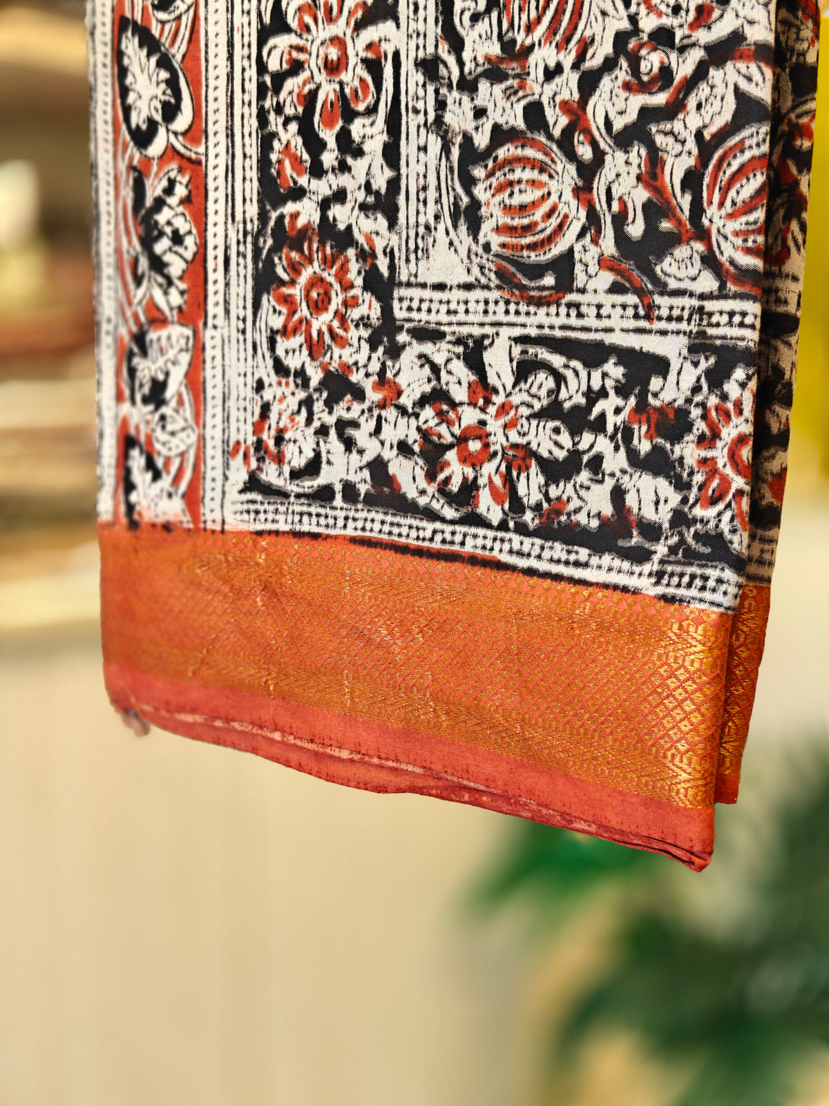 Black, Rust & Cream Kalamkari Saree