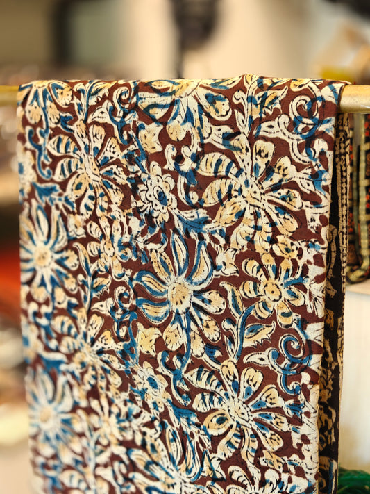 Brown & Blue Kalamkari Saree