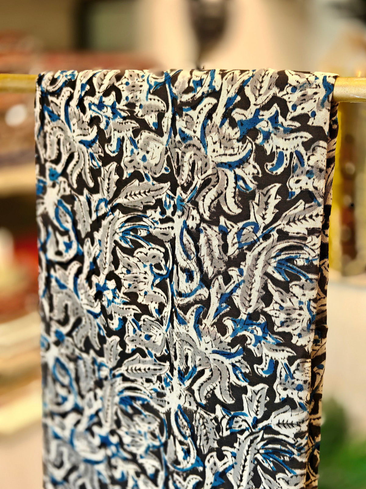 Black, White & Blue Kalamkari Saree