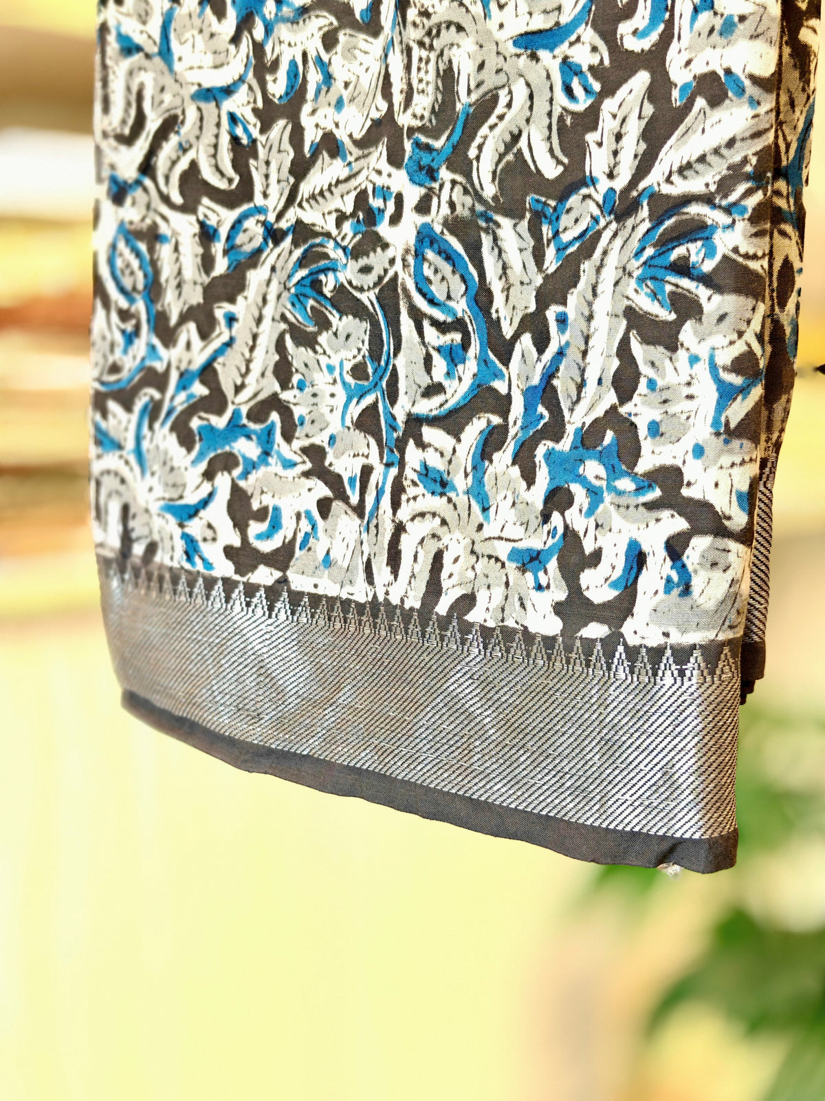 Black, White & Blue Kalamkari Saree
