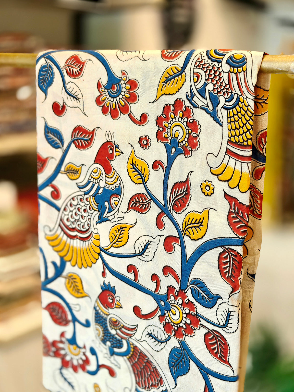 Cream Kalamkari Saree with Traditional Peacock Motifs