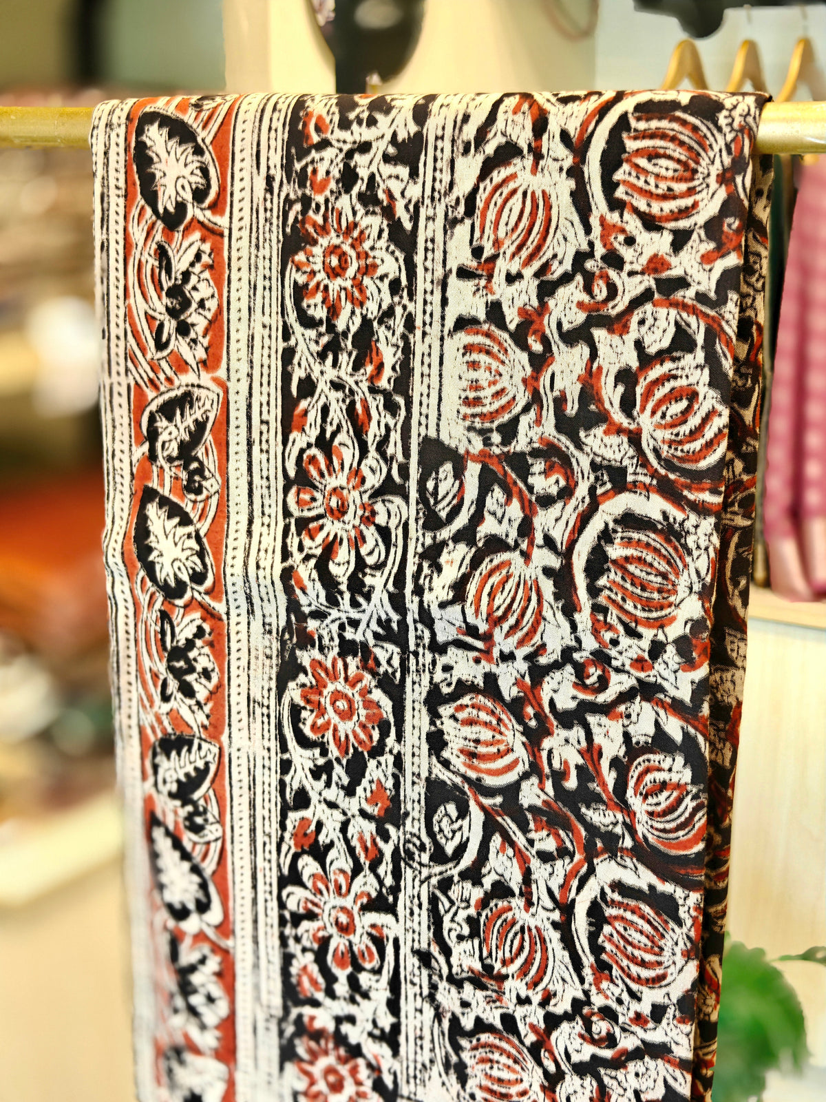 Black, Rust & Cream Kalamkari Saree