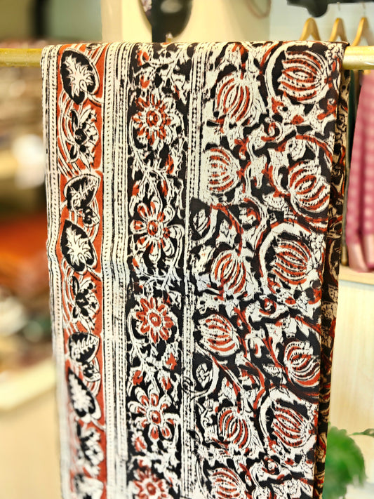 Black, Rust & Cream Kalamkari Saree