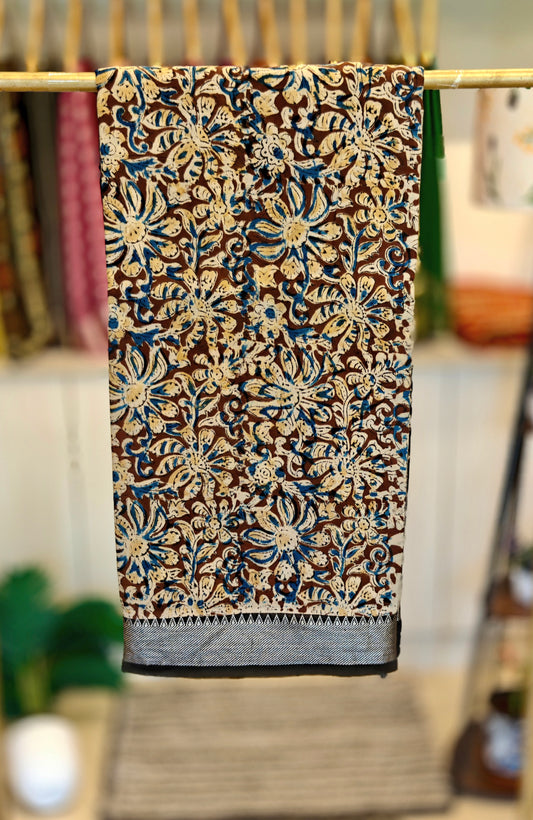 Brown & Blue Kalamkari Saree