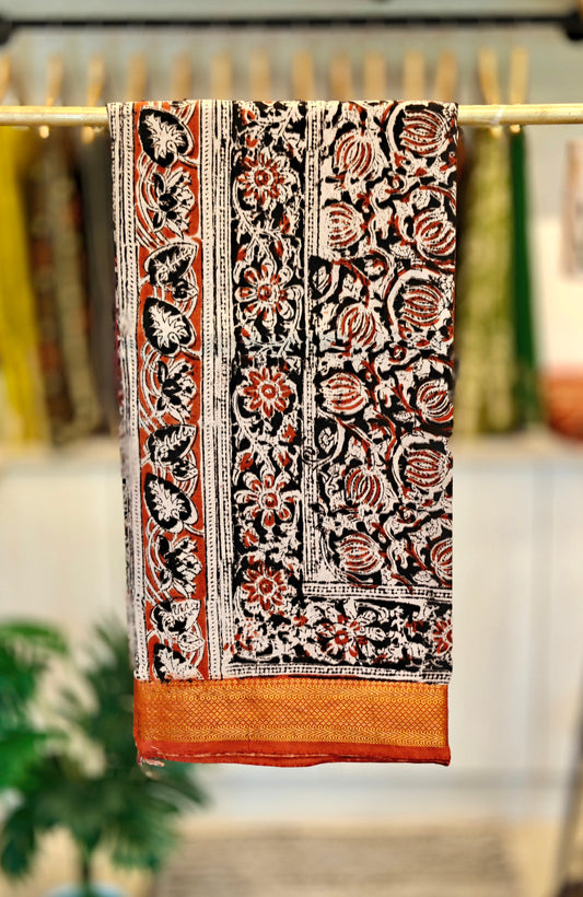 Black, Rust & Cream Kalamkari Saree