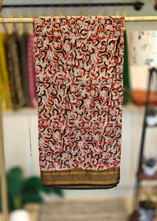 Rust Orange Kalamkari Saree