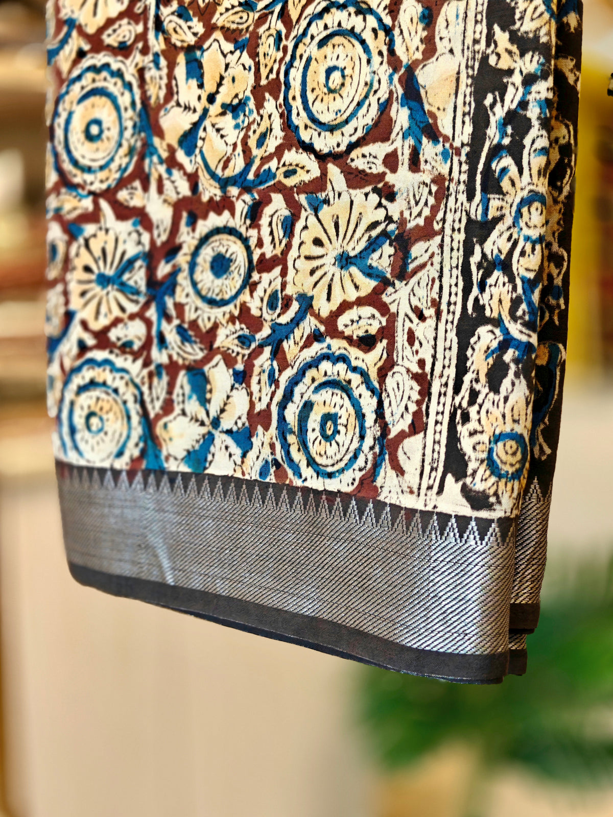 Brown & Blue Kalamkari Saree