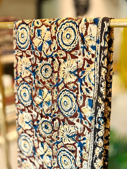 Brown & Blue Kalamkari Saree