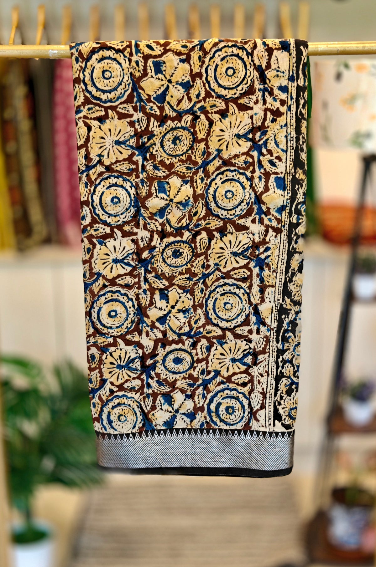 Brown & Blue Kalamkari Saree