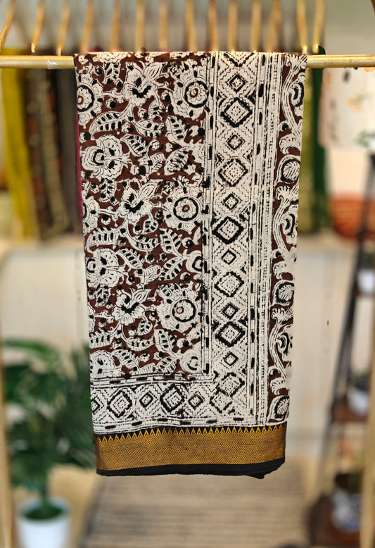 Brown & Cream Kalamkari Saree