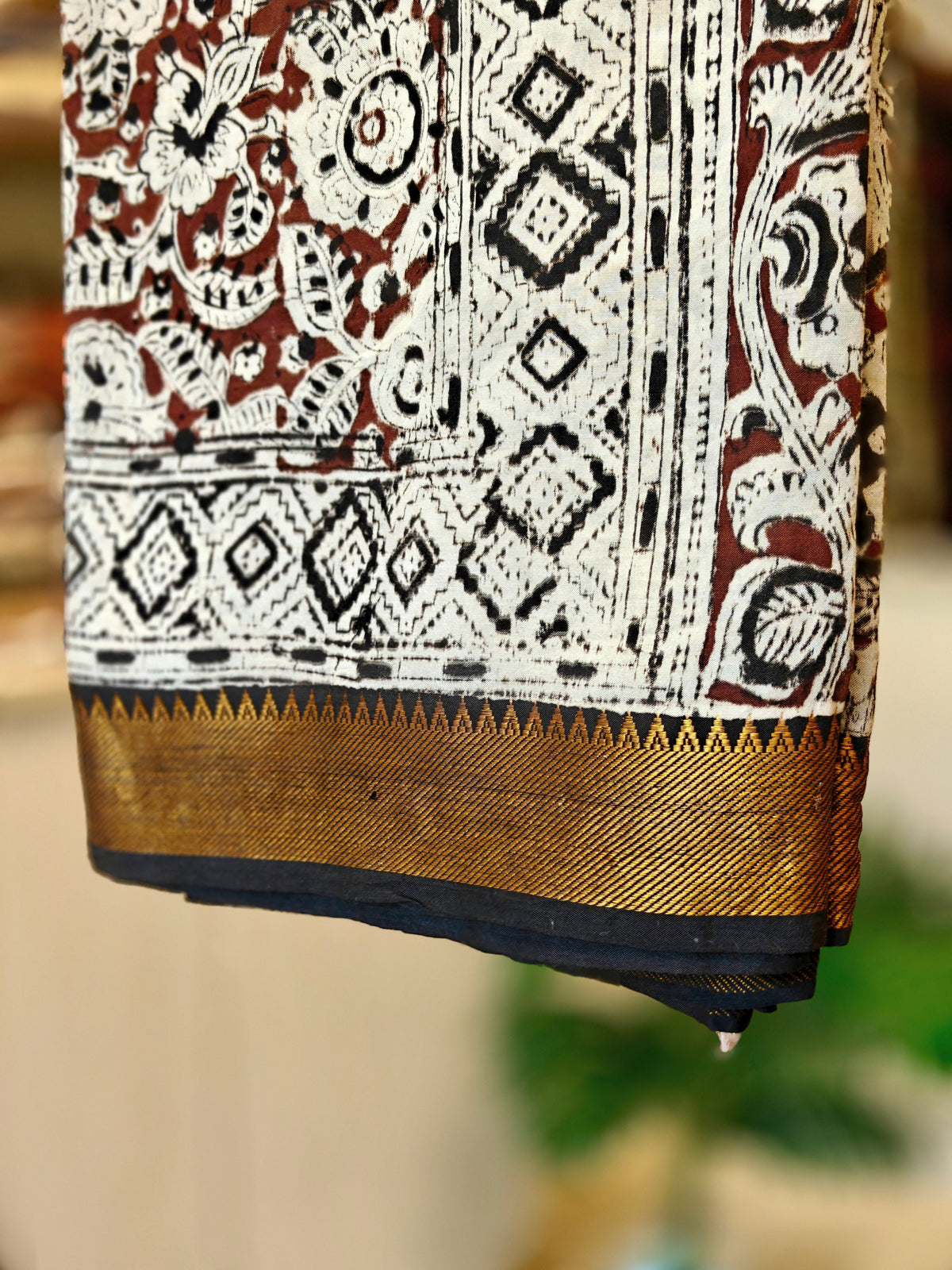 Brown & Cream Kalamkari Saree