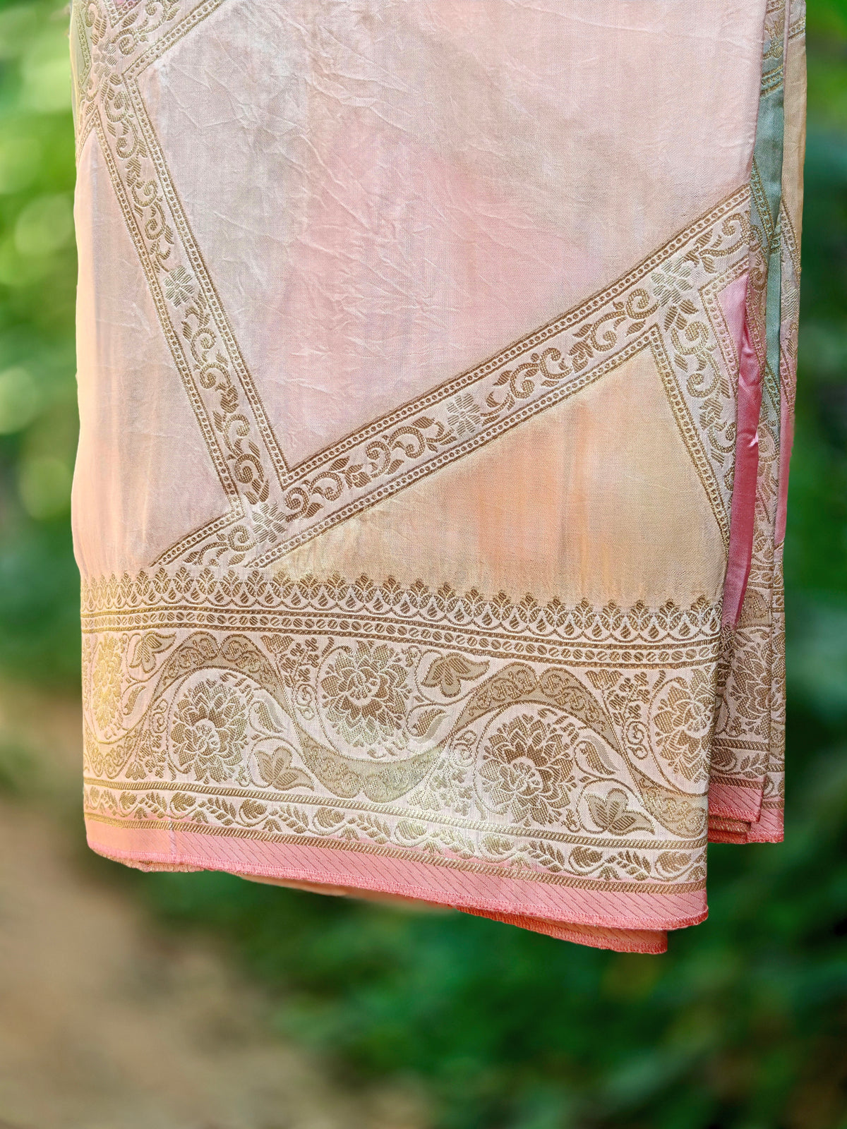 Blush Pink & Peach Saree with Elegant Gold Zari Border