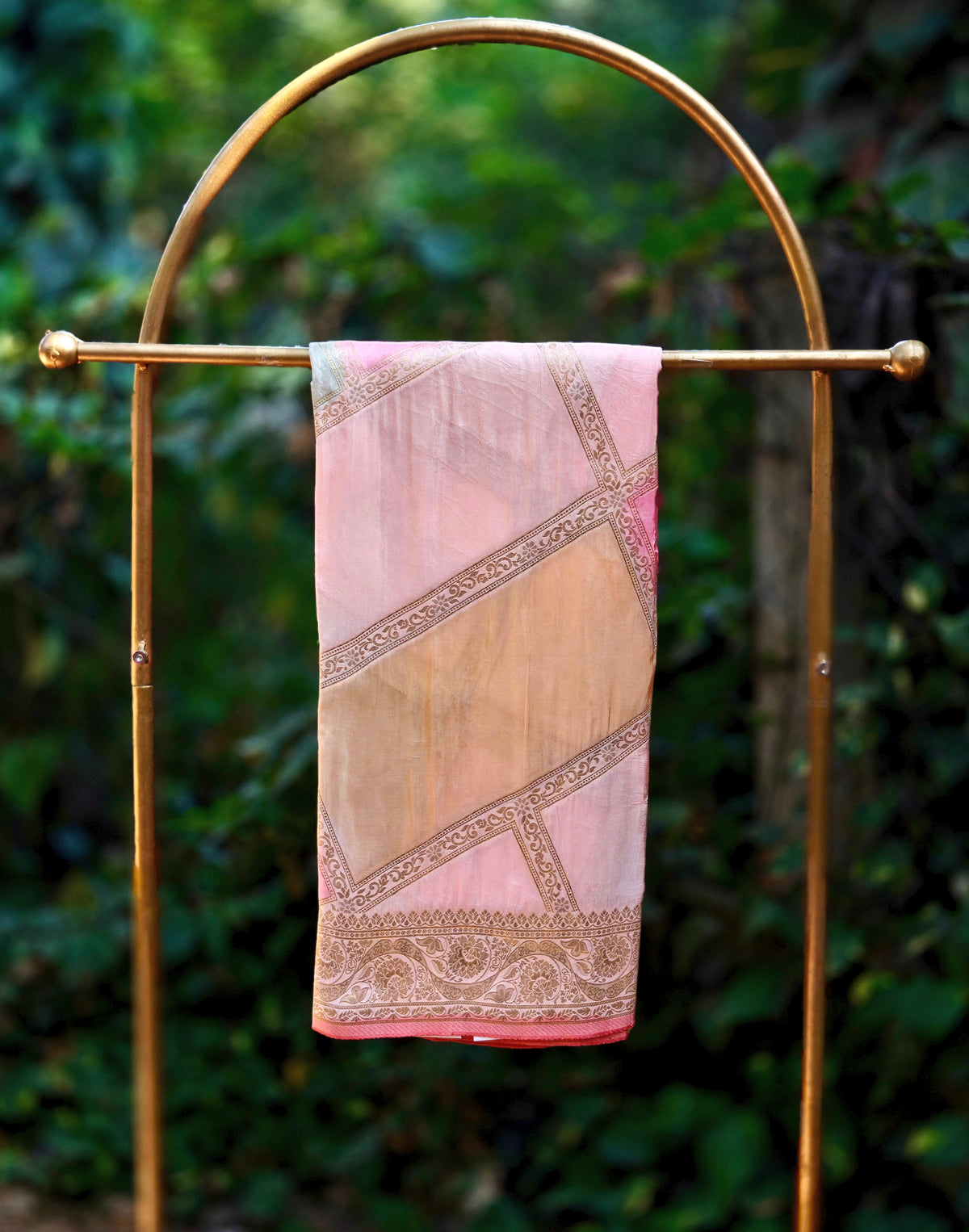 Blush Pink & Peach Saree with Elegant Gold Zari Border