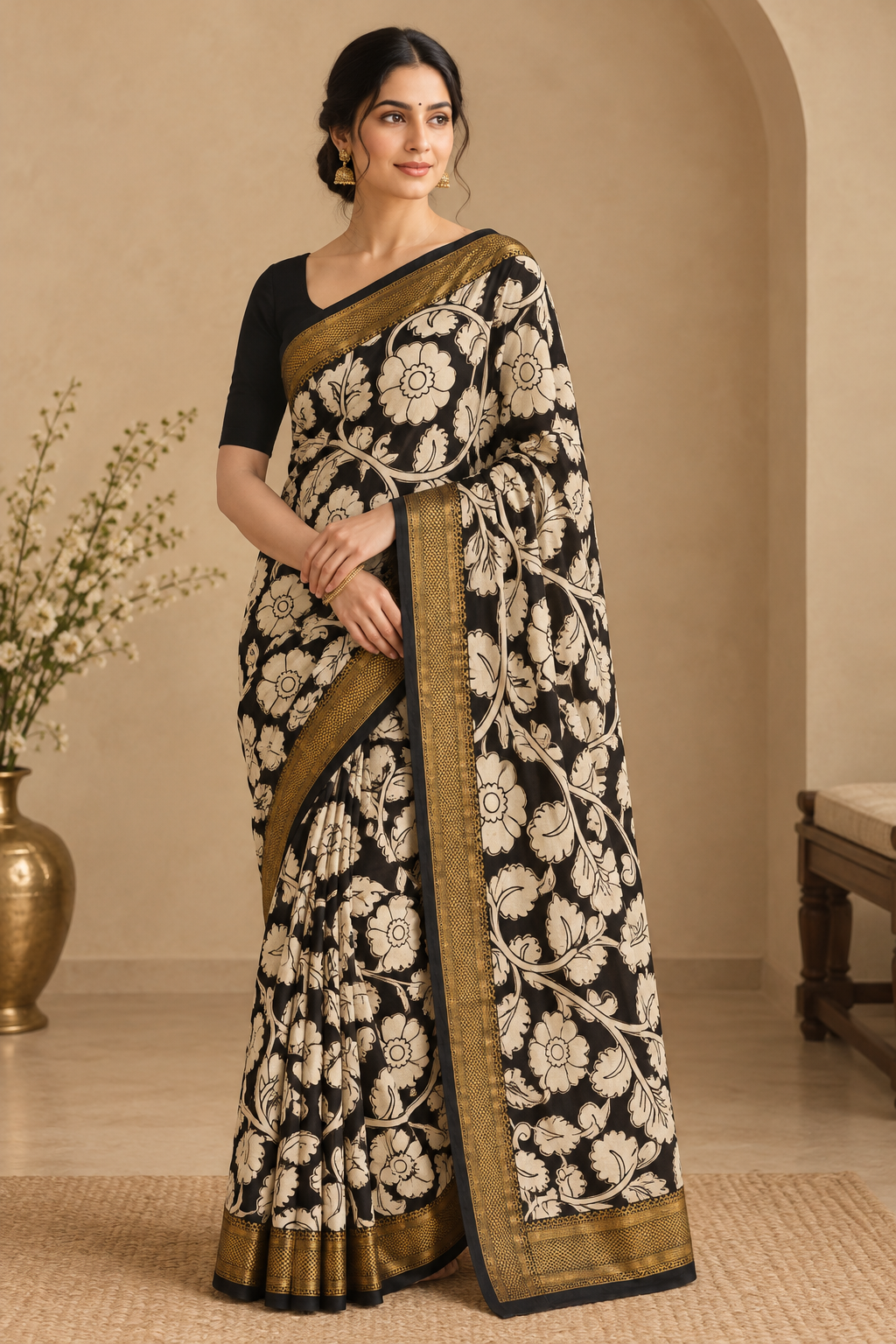 Black & Cream Kalamkari Saree