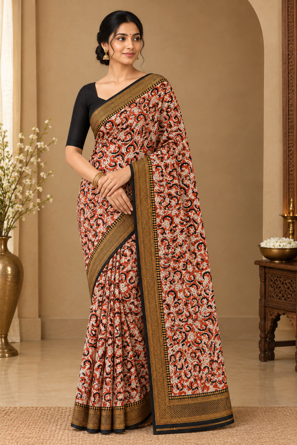 Rust Orange Kalamkari Saree
